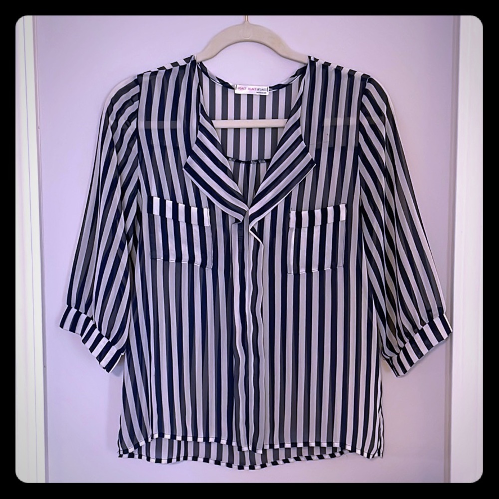 Navy and white striped A’Gaci blouse size Medium